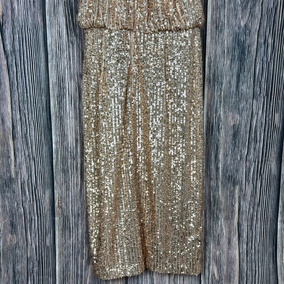 Elegant Rose Gold Sequined Mock Neck Sleeveless Dress- Size 6 - Picture 7 of 11